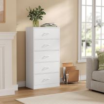 Woltu - Commode Étroite Armoire avec 5 Tiroirs en Tissu, 54,8x30x109,5 cm, Commode de Rangement, Meuble de Rangement, en Bois Composite et en Métal,