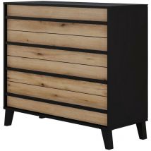 Commode HEKA 4 tiroirs - Décor noir et chene - L100 x P40 x H89 cm - Fabriqué en Espagne