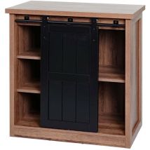 Commode HWC-K75 - armoire étagère - porte coulissante 5 compartiments de rangement - aspect bois métal industriel 84x80x40cm - b
