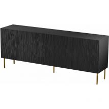 Commode JUNGLE 190cm 4D façade fraisée panneau MDF quatre portes noir mat
