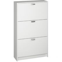 Pegane - Commode Meuble à chaussures, coloris blanc - Longueur 70 x Hauteur 120 x Profondeur 25 cm