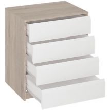 Pegane - Commode Meuble de rangement coloris chêne / blanc - Longueur 60 x Hauteur 73.4 x Profondeur 45 cm
