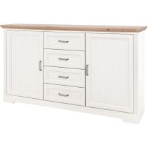 Commode, meuble de rangement en mdf coloris Pin blanchi / chêne artisan - Longueur 165 x Hauteur 88 x profondeur 41 cm Pegane