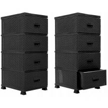 Commode noire K9467, étagère en rotin, salle de bain