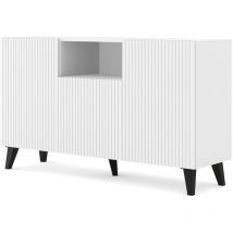 Bim Furniture - Commode Ravenna b 150 2D1DM Rainurée Blanc Mat, Pieds Noirs
