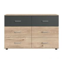 Commode - rhodes - 6 tiroirs - Chene Hickory et gris - 130 x 41 x 83 cm Wimex
