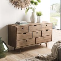 Macabane - andrew - Commode scandi bois marron 8 tiroirs Sapin