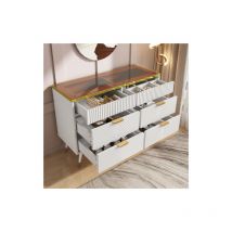 Ineasicer - Commode Sideboard en verre ambré, commode avec 6 tiroirs, compartimentage, anti-basculement, 120 x 40 x 76 cm, blanc