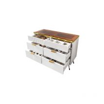 Commode Sideboard en verre ambré, commode avec 6 tiroirs, compartimentage, anti-basculement, armoire haute pour chambre à coucher et toutes les