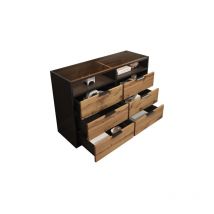 Ineasicer - Commode Sideboard en verre ambré, Sideboard avec poignées métalliques, commode avec 6 tiroirs et 2 compartiments , anti-basculement, 120