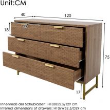Aiducho - Commode Structurée Relief avec 6 Tiroirs, Commode en Bois pour Chambre à Coucher, Buffet Cuisine, Poignées en Métal Doré, Anti-basculement,