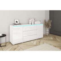 Bratex - Commode vera 150 cm, commode, bahut, sans éclairage led, couleur blanc/blanc brillant