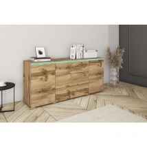 Bratex - Commode vera 150 cm, commode à tiroirs, buffet, éclairage led inclus, couleur wotan.