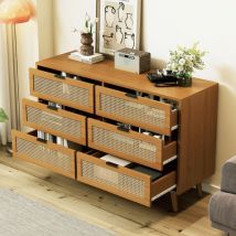 Hauss Spole - Commode/buffet 120x76,5x40 cm, avec 6 tiroirs, bois, poignées en métal, pour chambre/salon, marron