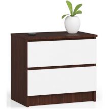 Comodino AKORD K60 Wengé 60 cm 2 cassetti inserto frontale Bianco 60x40x55 cm
