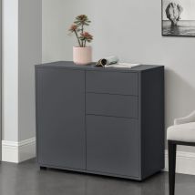 Comò con 2 ante e 2 Cassetti con Apertura Push-to-Open 74 x 79 x 36 cm Mobiletto Multiuso per Camera / Ufficio - Grigio Scuro Opaco