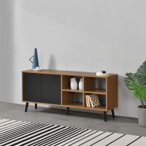 Comò con 2 Ante e 4 Scomparti Aperti (AxLaxP) 53x120x30 cm Apertura Push-to-Open, Piedini in Legno - Mobiletto Multiuso per Camera/Ufficio - Mobile