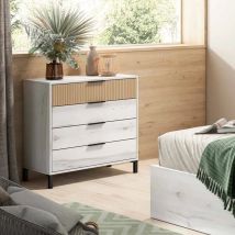 Cómoda Arles 4 Cajones Blanco Albo y Roble Rayado 80x80 Cm