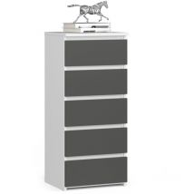 Cómoda Akord CL5 Blanco 40 cm 5 cajones frente frente en color Grafito Gris 40x35x92 cm