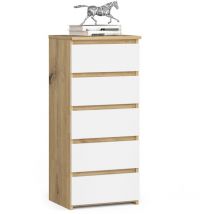Cómoda Akord CL5 Roble Artisan 40 cm 5 cajones frente en color Blanco 40x35x92 cm