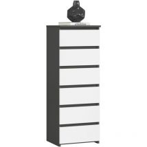 Akord - Cómoda CL6 Grafito Gris 40 cm 6 cajones frente en color Blanco 40x35x109 cm