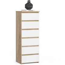 Cómoda AKORD CL6 Roble Sonoma 40 cm 6 cajones frente en color Blanco 40x35x109 cm
