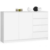 Akord - Cómoda K013 Blanco 160 cm 2 puerta 4 cajón frente en color Blanco 6 estantes 160x40x99 cm