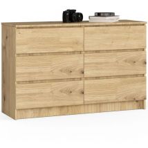 Cómoda AKORD K120 Roble Artisan 120 cm 6 cajones frente en color Roble Artisan 120x40x77 cm