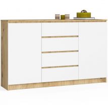 Akord - Cómoda K160 Roble Artisan 160 cm 2 puertas 4 cajones frente en color Blanco 4 estantes 160x40x99 cm