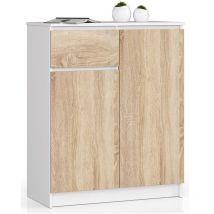 Akord - Cómoda K80 Blanco 80 cm 2 puertas 1 cajón frente en color Roble Sonoma 4 estantes 80x40x99 cm
