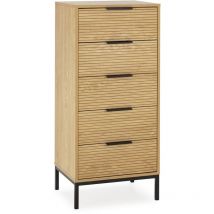 Cómoda alta Mónica 5 cajones color Roble