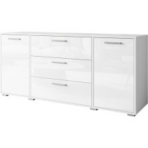 Commode 150 cm BOGOTA, commode, buffet de salon, bahut, couleur blanc/blanc brillant