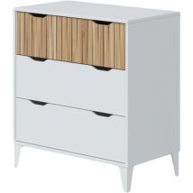 Bricohabitat - Cómoda Noite 3 Cajones con Guías Correderas Metálicas y Patas abs Melamina Blanco Artik y Natur 40