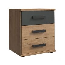 Cómoda de 3 cajones decorada en roble y grafito - L46 cm