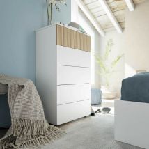 Fores - Commode haute Sinfonier avec 5 tiroirs Ethna 61 cm (largeur) x 109 cm (hauteur) x 40 cm (profondeur) - Artik Blanc - Nature