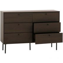 HHG - Cómoda 304, mueble aparador, 6 cajones, estilo escandinavo metal madera melamina mvg 85x120x40cm, marrón oscuro