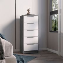 Cómoda Kaia en melamina con 5 cajones de riel metalico - Roble gris / Blanco