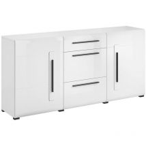 Cómoda Ophsalu 108, Blanco + Blanco brillante, Con cajones y puertas, Número de cajones: 0, 86x180x39cm