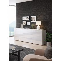 Bratex - Cómoda 150 cm Paris, cajonera, cómoda de salón, Mueble Auxiliar de salón, Muebles de salón Modernos (Blanco/Blanco Brillo)