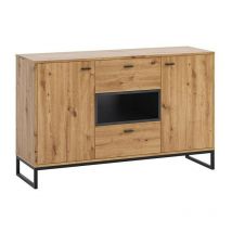 Cómoda Baltesi 104, Roble Artisan + Negro, Con cajones y puertas, Número de cajones: 0, 84x135x40cm