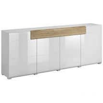 Comfivo - Cómoda Torsone 102, Blanco + Blanco brillante + Roble sanremo, Con cajones y puertas, Número de cajones: 0, 84x208x40cm