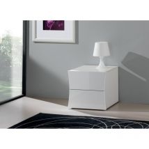 Comodino 2 Cassetti in Legno Bianco Lucido Camera da Letto