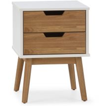 Comodino Baku 2 cassetti bianco/legno, legno massello