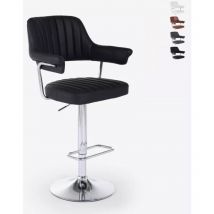 Tabouret de bar cuisine simili cuir accoudoirs réglables piètement chromé Tampa - Noir