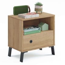 Comodino Camera da letto Clim 1 cassetto 1 cassetto 1 incavo Stile industriale Colore Rovere Oro 52x50x35 cm