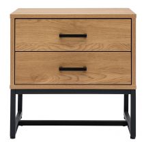 Comodino con 2 cassetti finitura legno chiaro rovere e metallo nero L50 cm lovato
