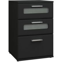 Comodino con 3 Cassetti con Inserto in Vetro 40 x 60 x 38 cm in Legno Nero Cassettiera Tavolino da Notte Armadietto per Arredo Camera da Letto