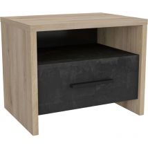Comodino in stile industriale 1 cassetto Colore rovere e nero 40x50x36 cm
