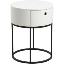Comodino Rotondo Bianco Polo Con Cassetto E Base In Metallo