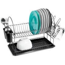 Compact two tier black dish rack with draining tray 82393232 82393232 82393232 82393232 82393232